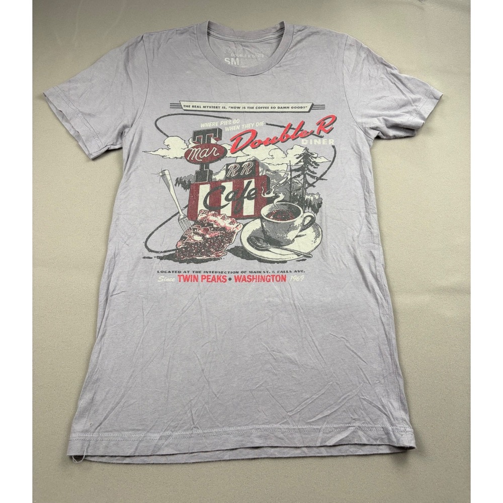 Twin Peaks Double R Diner Graphic T-Shirt Gray Small Mar-T RR Cafe Cherry Pie